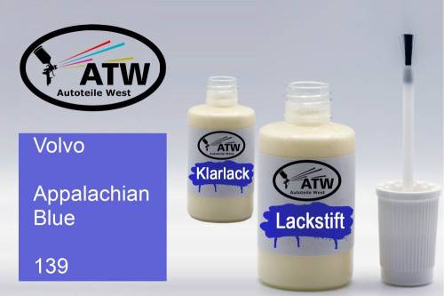 Volvo, Appalachian Blue, 139: 20ml Lackstift + 20ml Klarlack - Set, von ATW Autoteile West.